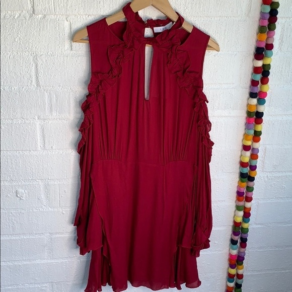 IRO Ruffle Cold Shoulder Layered Open Back Long Sleeve Mock Neck Dress - Picture 2 of 11